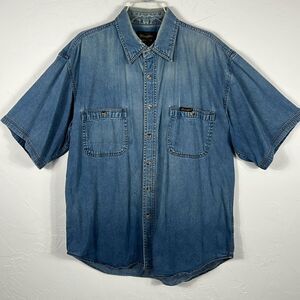 🔥🔥 Vintage WRANGLER Denim Jean Short Sleeve Button Down Shirt Sz XL - GUC
